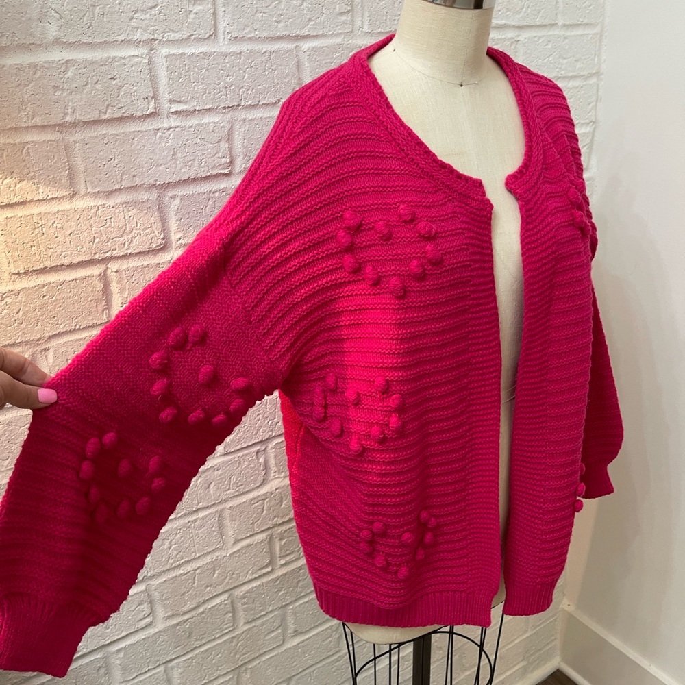 Vine & Love cardigan - hot pink with heart design